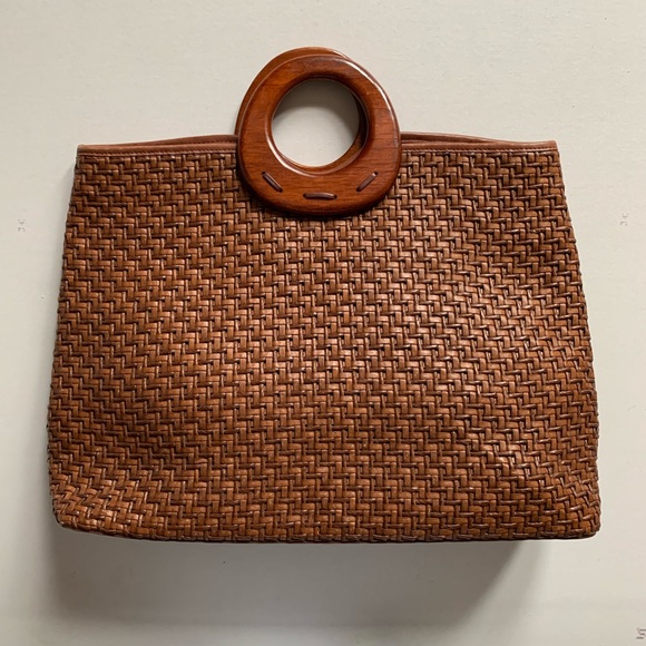 Fossil Handbags - FOSSIL Large Brown Woven Circle Handle Tote Bag